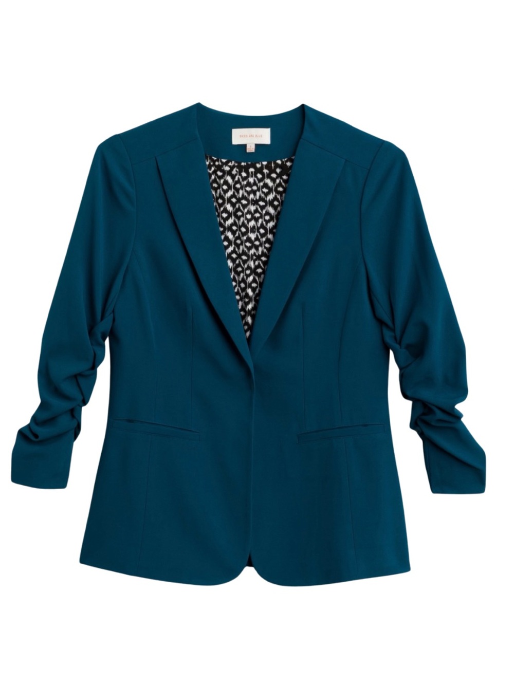 Skies Are Blue Raja Collarless Open-Front Blazer in Teal | M